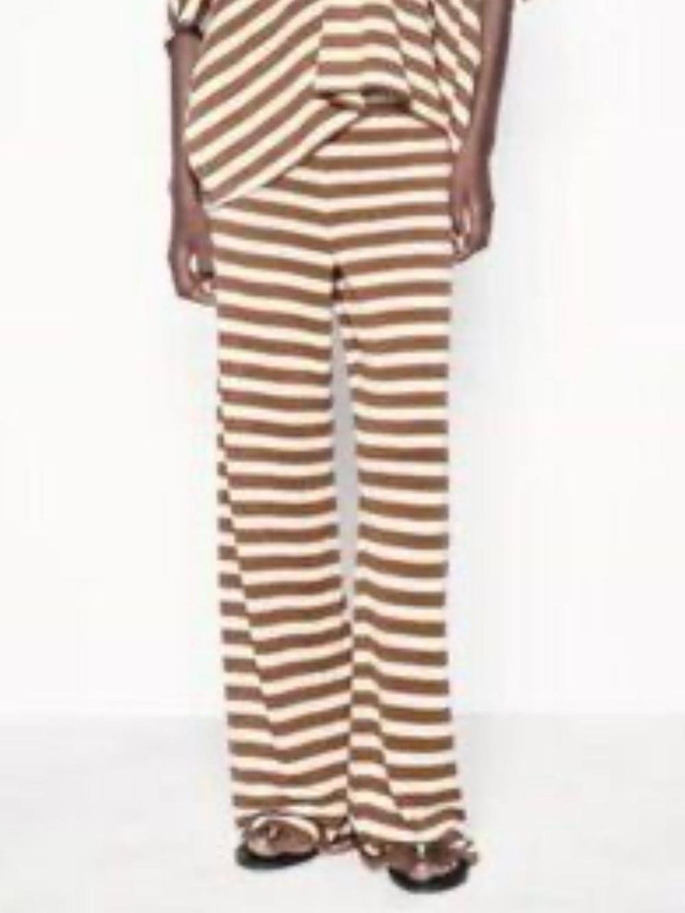 Zara | high rise wide leg striped knit pant brown/cream